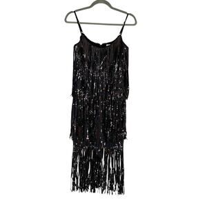 Dress the Population Roxy Sequin Fringe Midi Dress Women’s Size XS Black Party